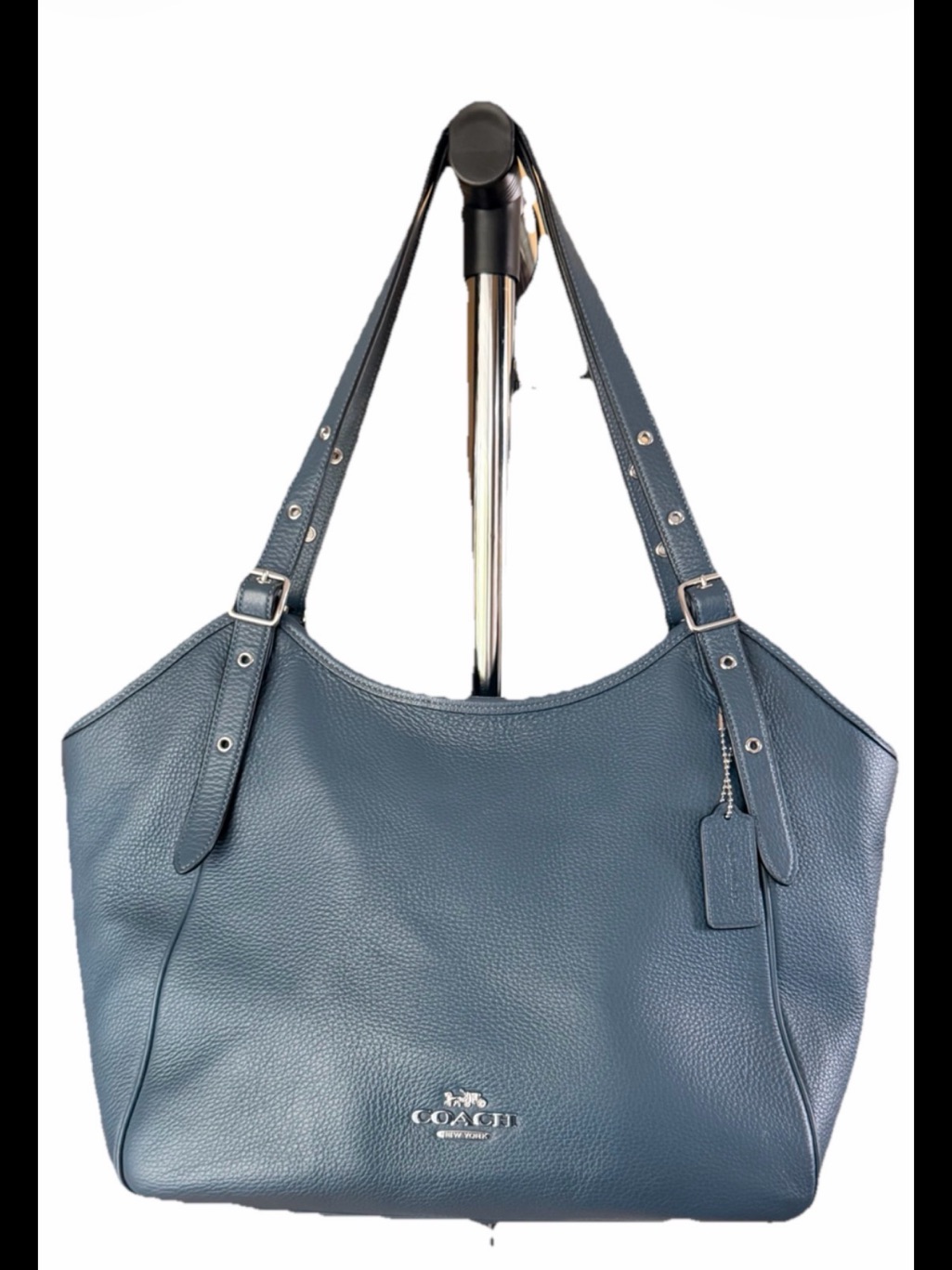Coach Meadow Pebbled Leather Tote - Denim Blue & Silver Hardware